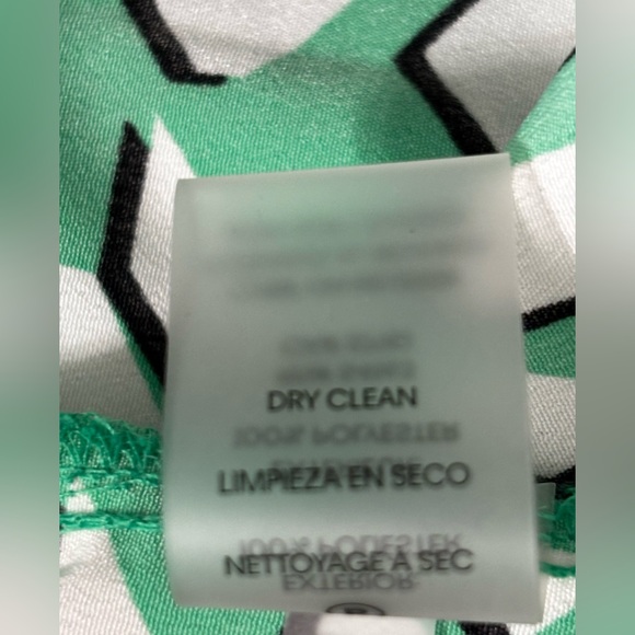 Karl Lagerfeld Paris Green White V-Neck Print Belted Shirt Dress Size 12 - Picture 12 of 12